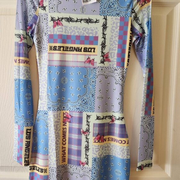 Divided By H&M Patchwork Long Sleeve Bodycon Dress S, Back Cutout - Picture 3 of 9